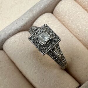 14k white gold diamond filigree art deco ring